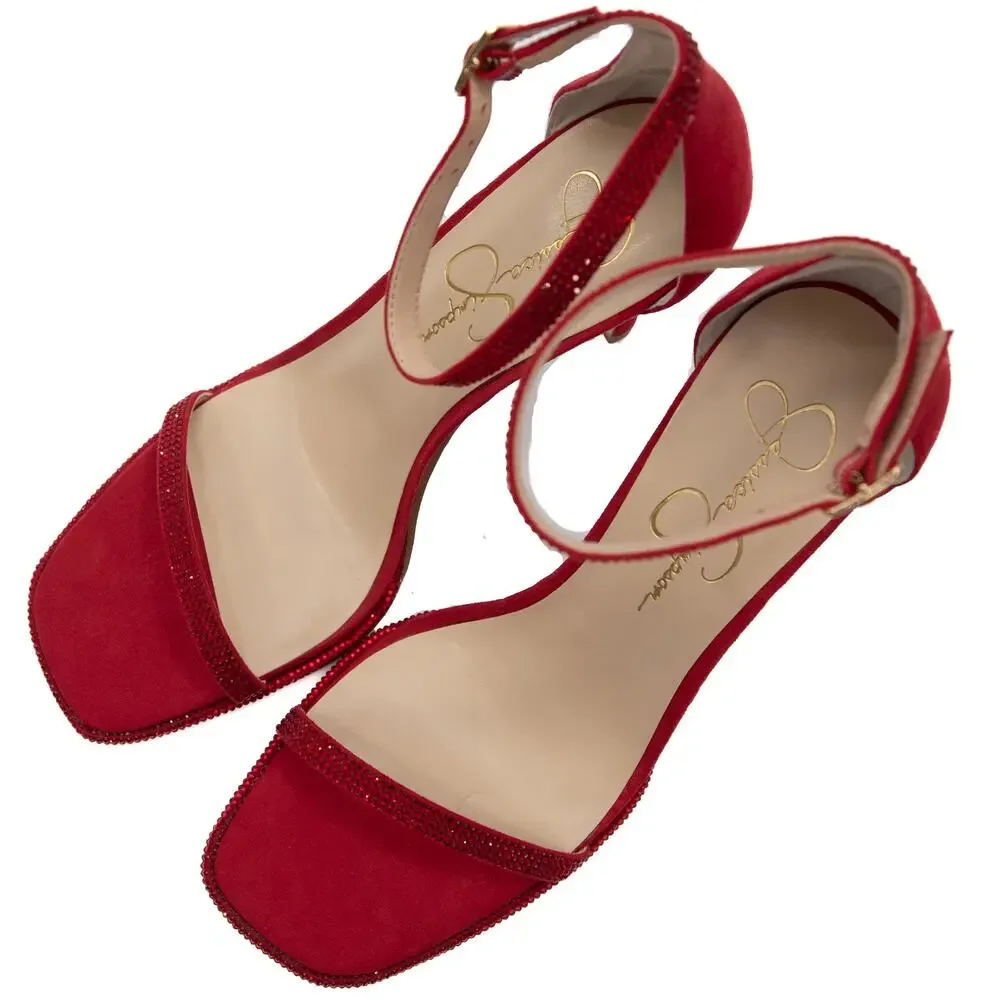 Jessica Simpson Ostey Red Ankle Strap Square Toe Cocktail Hour Heels Size 8.5